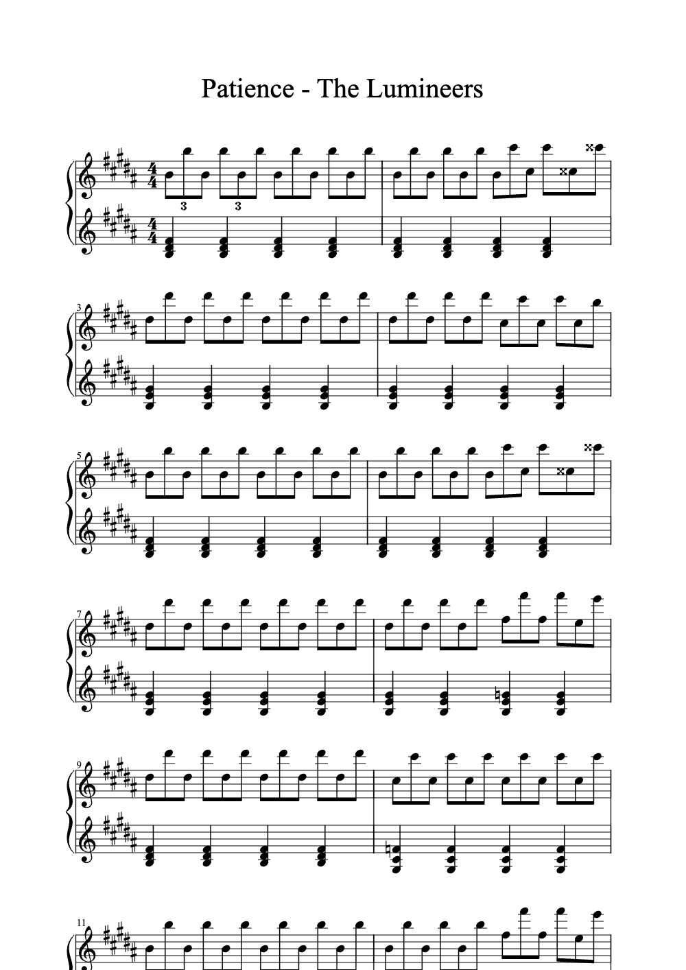 Sheet music preview for Patience