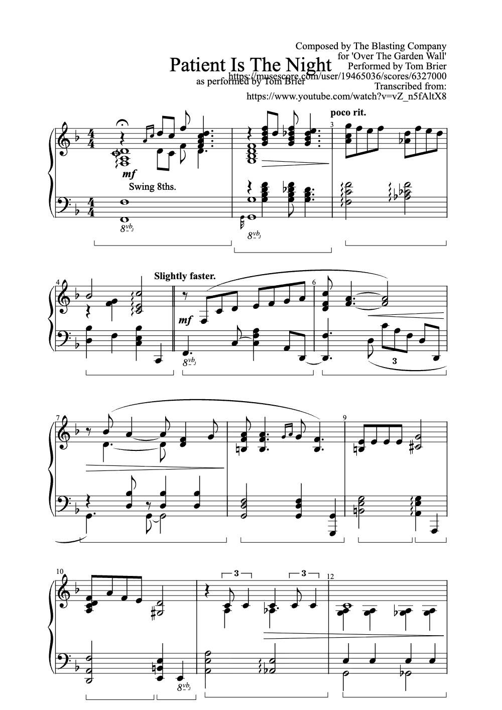 Sheet music preview for Patient Is the Night