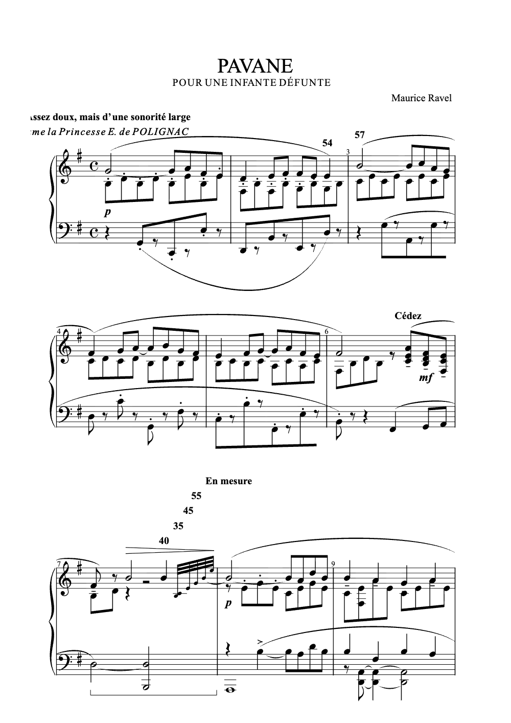 Sheet music preview for Pavane