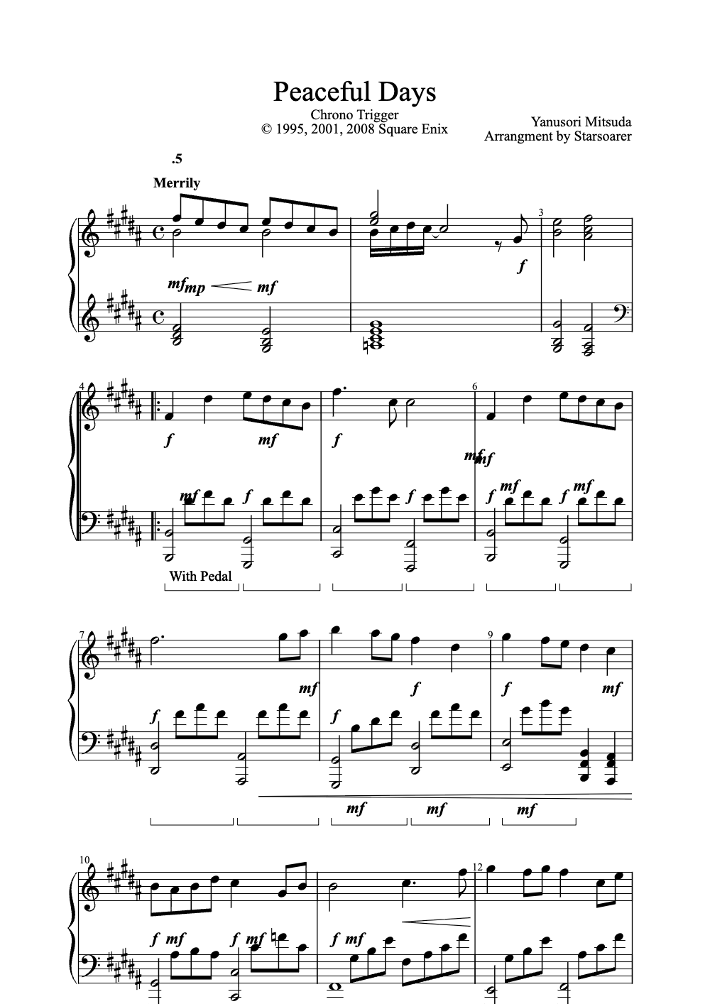 Sheet music preview for Peaceful Days