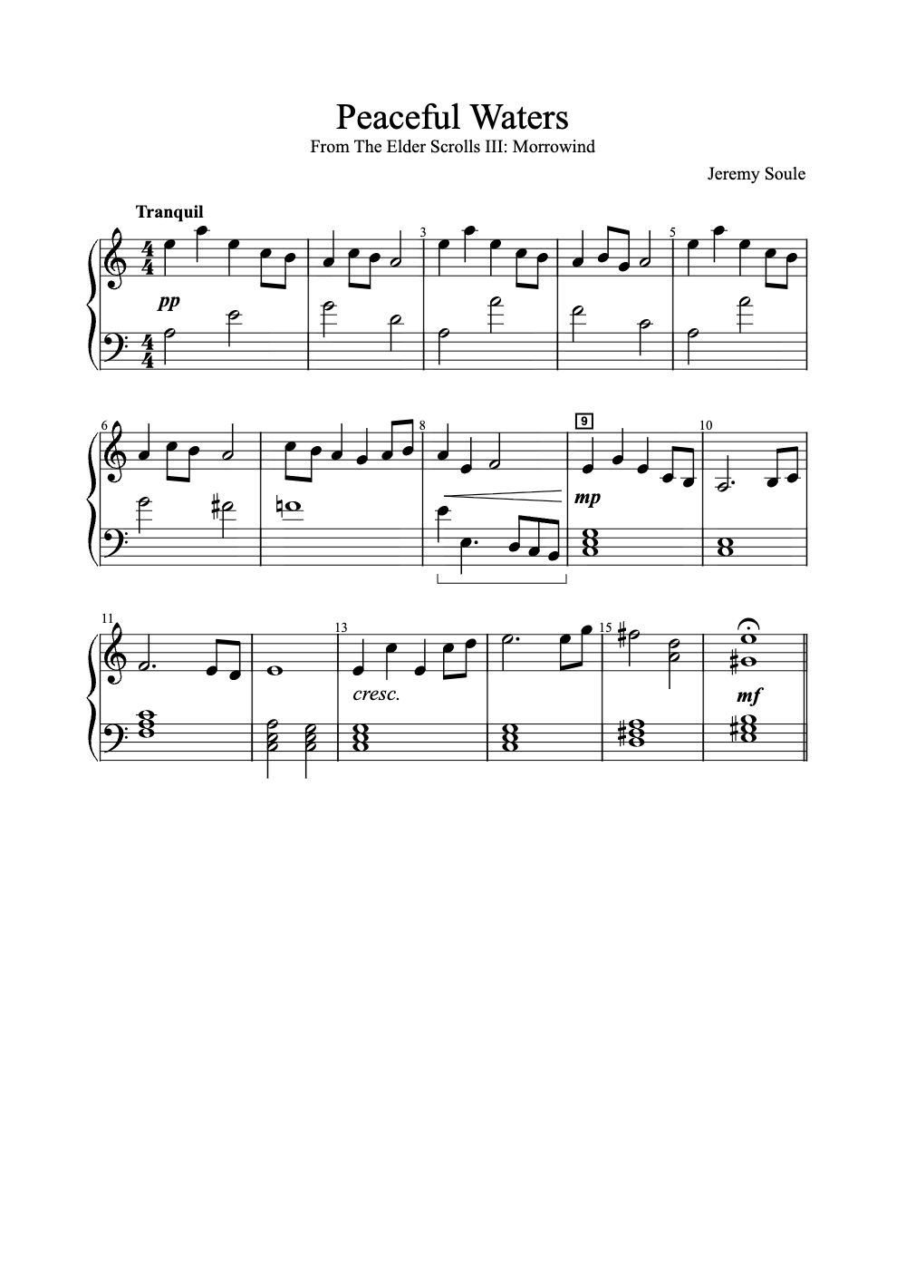 Sheet music preview for Peaceful Waters