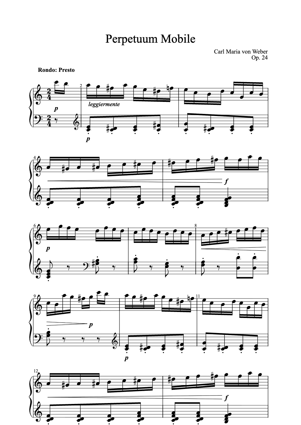 Sheet music preview for Perpetuum Mobile