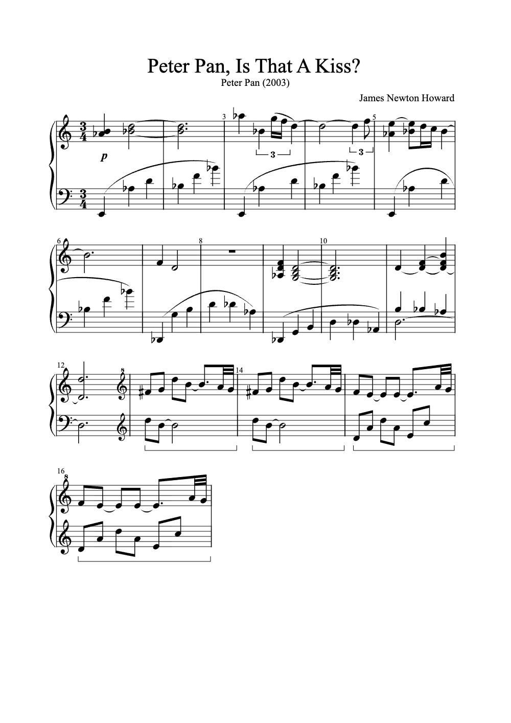 Sheet music preview for Peter Pan, Is That a Kiss?