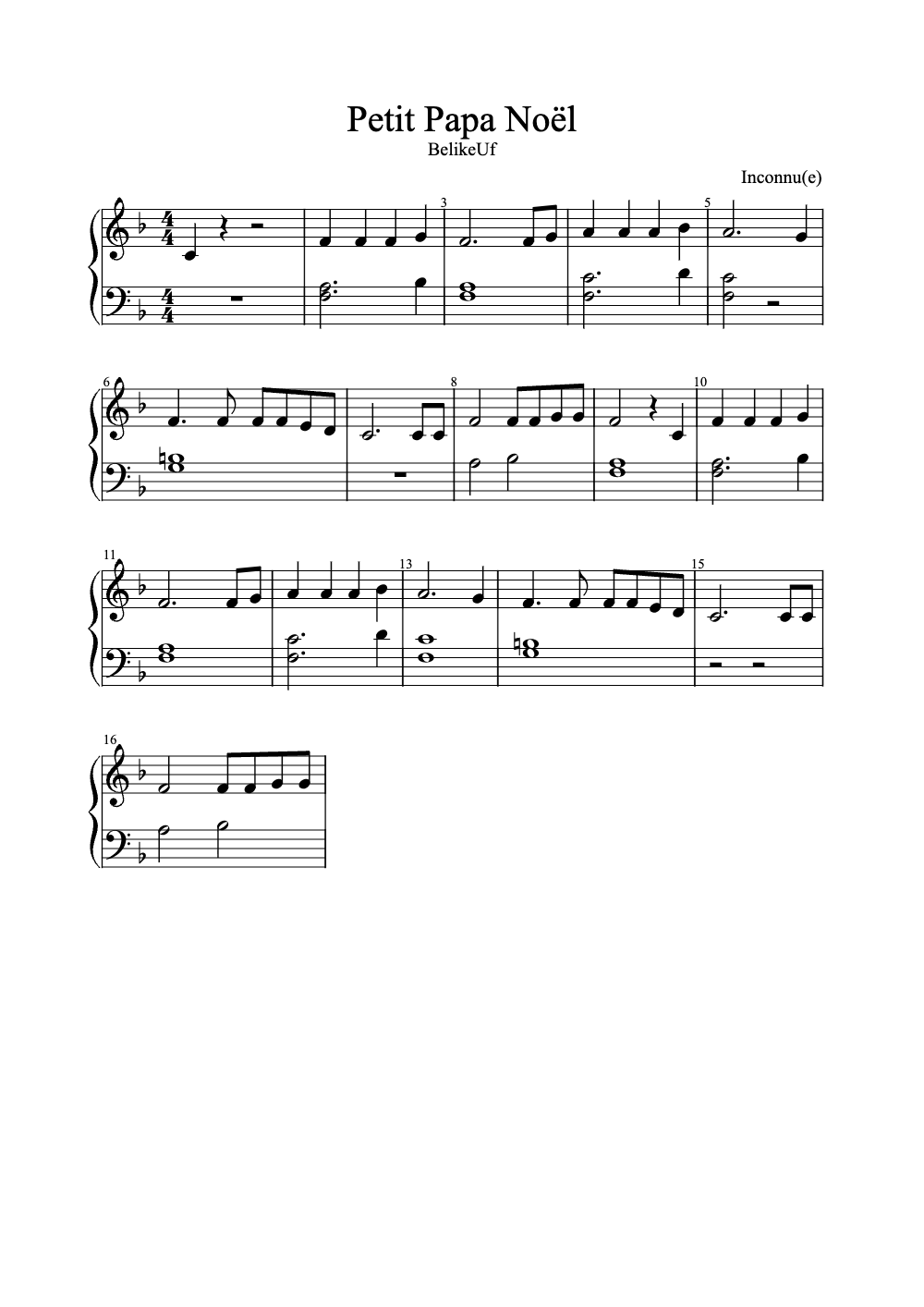 Sheet music preview for Petit Papa Noël