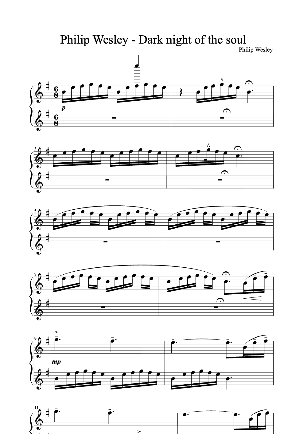 Sheet music preview for Dark Night of the Soul