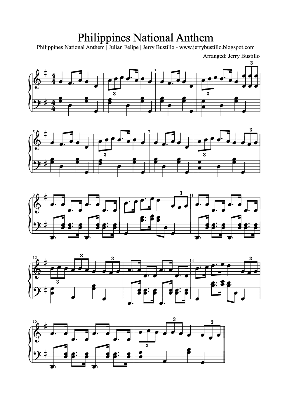 Sheet music preview for Philippines National Anthem