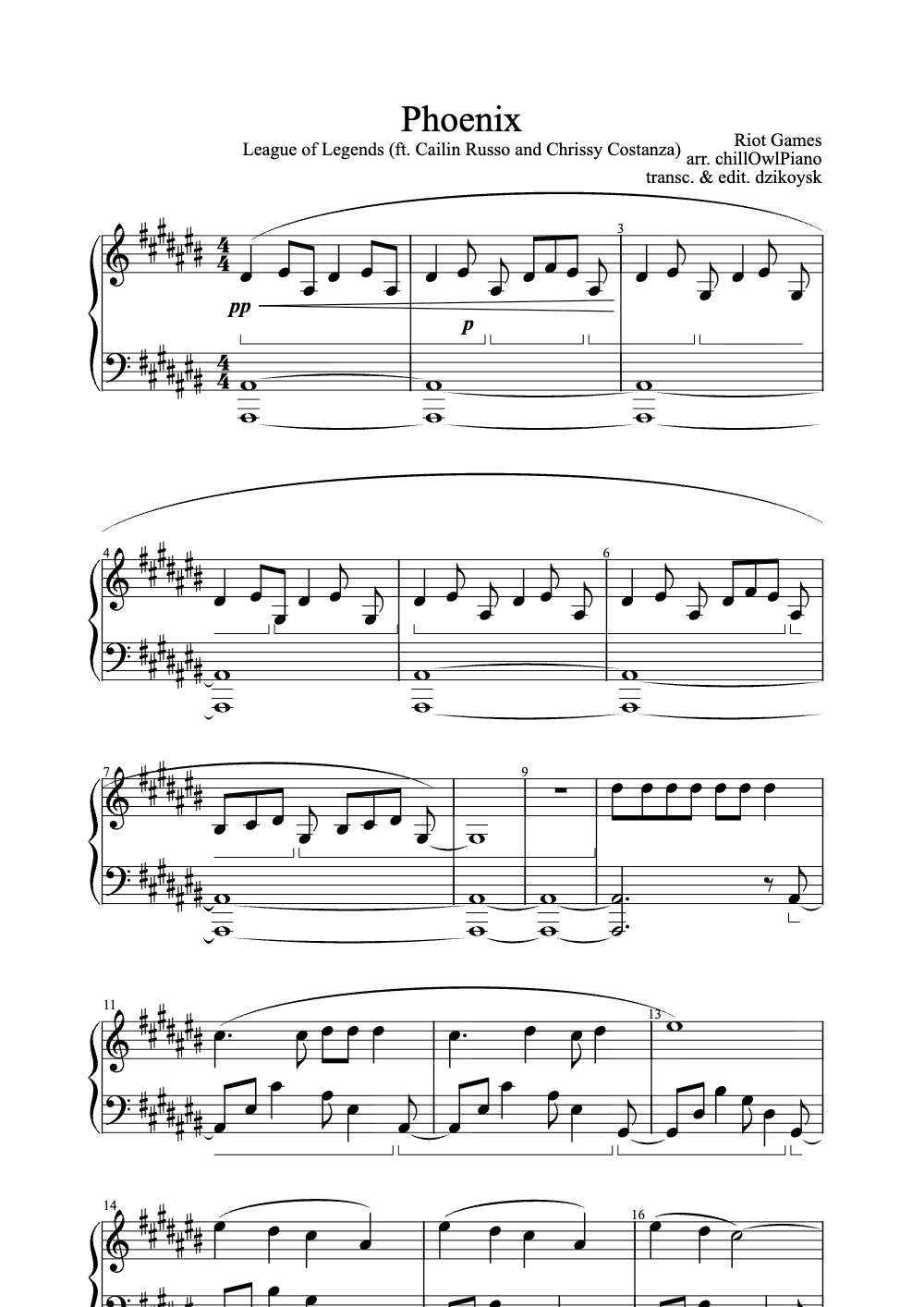 Sheet music preview for Phoenix