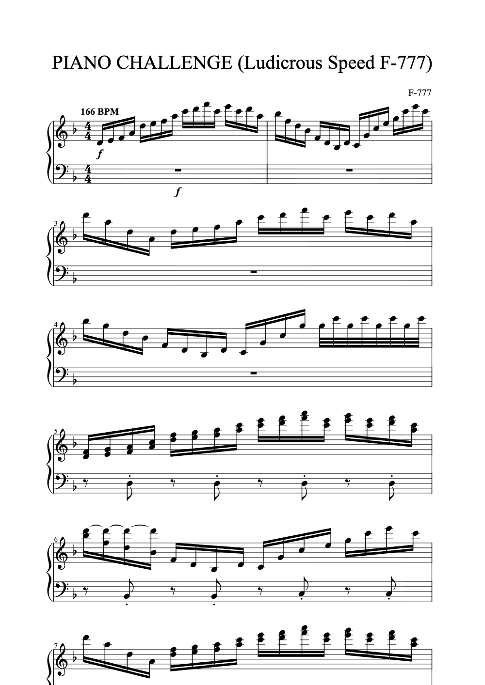 Sheet music preview for Piano Challenge (Ludicrous Speed)