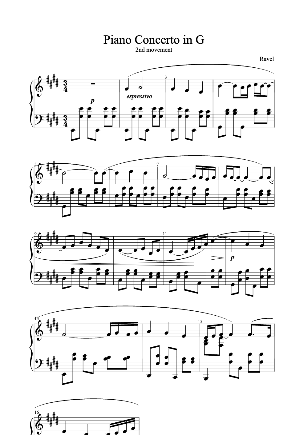 Sheet music preview for Piano Concerto in G