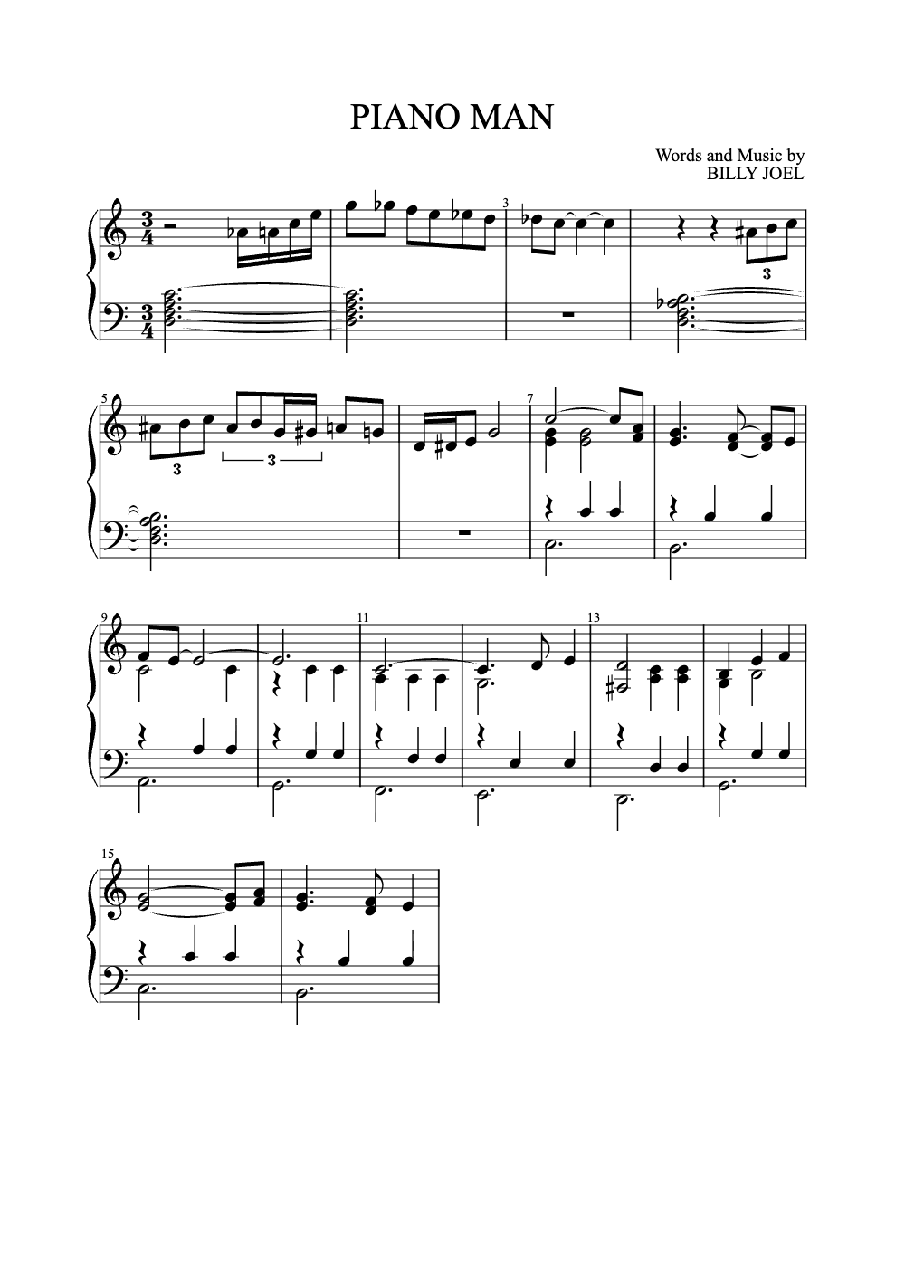 Sheet music preview for Piano Man
