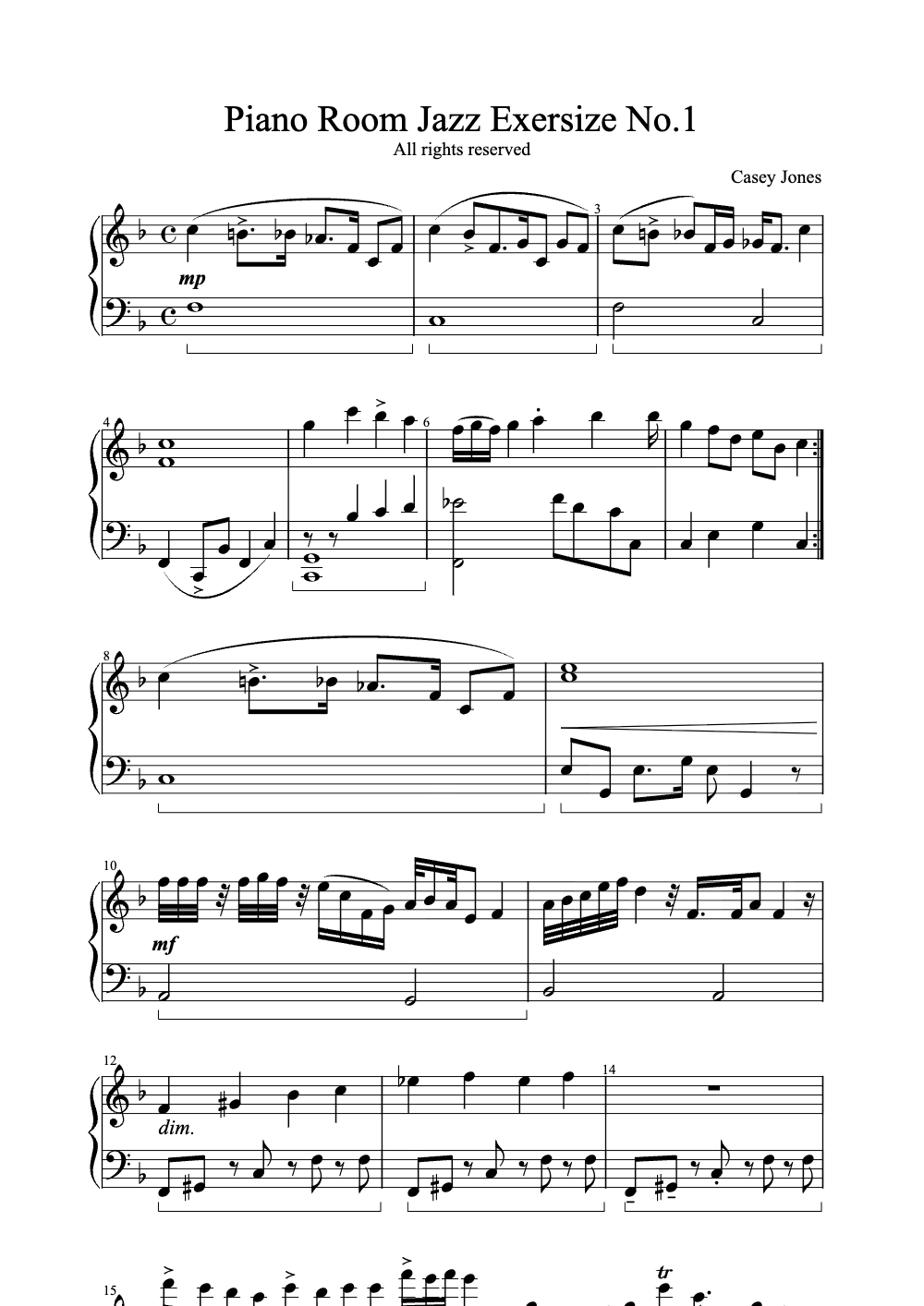 Sheet music preview for Piano Room Jazz Exercise No. 1
