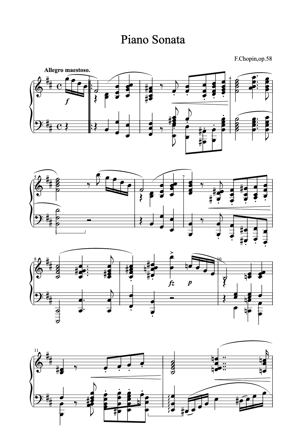 Sheet music preview for Piano Sonata