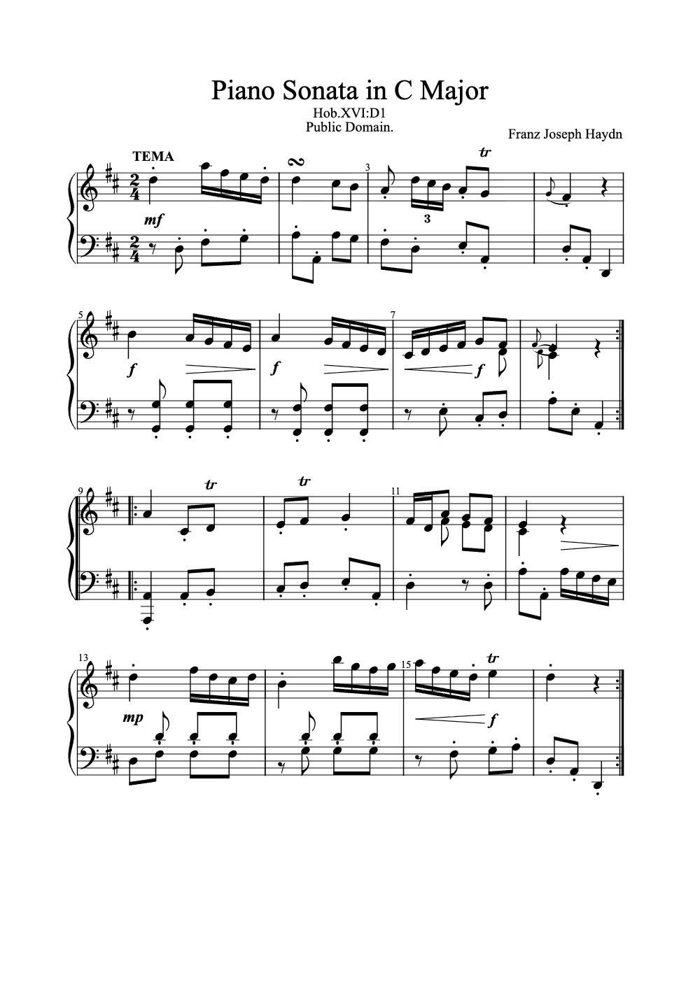 Sheet music preview for Piano Sonata in C Major