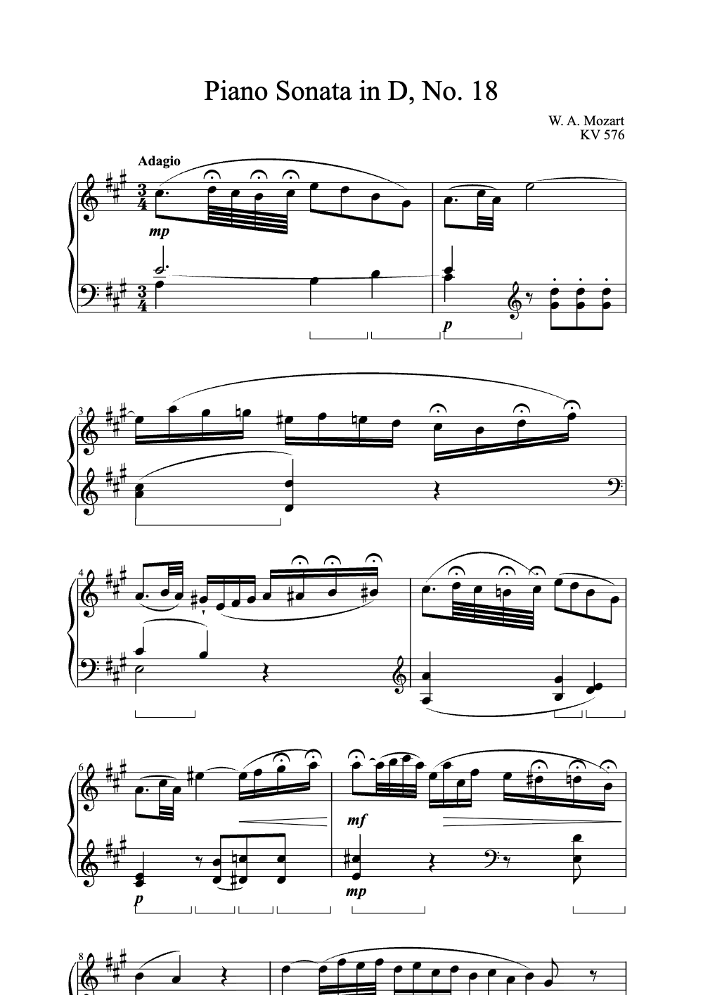 Sheet music preview for Piano Sonata in D, No. 18