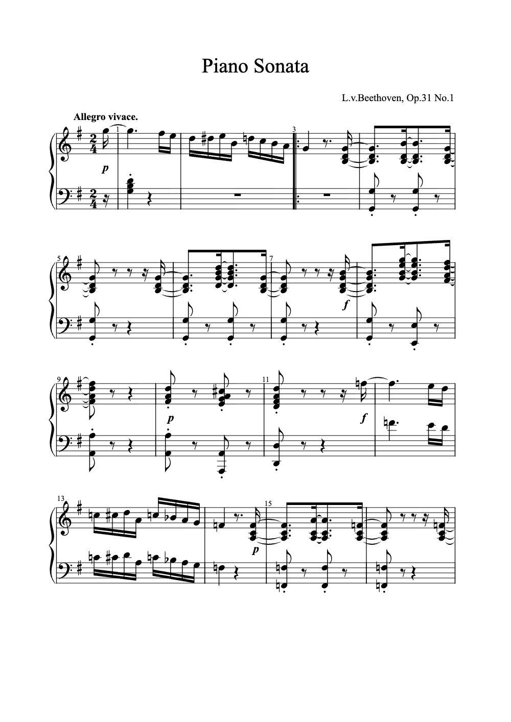 Sheet music preview for Piano Sonata