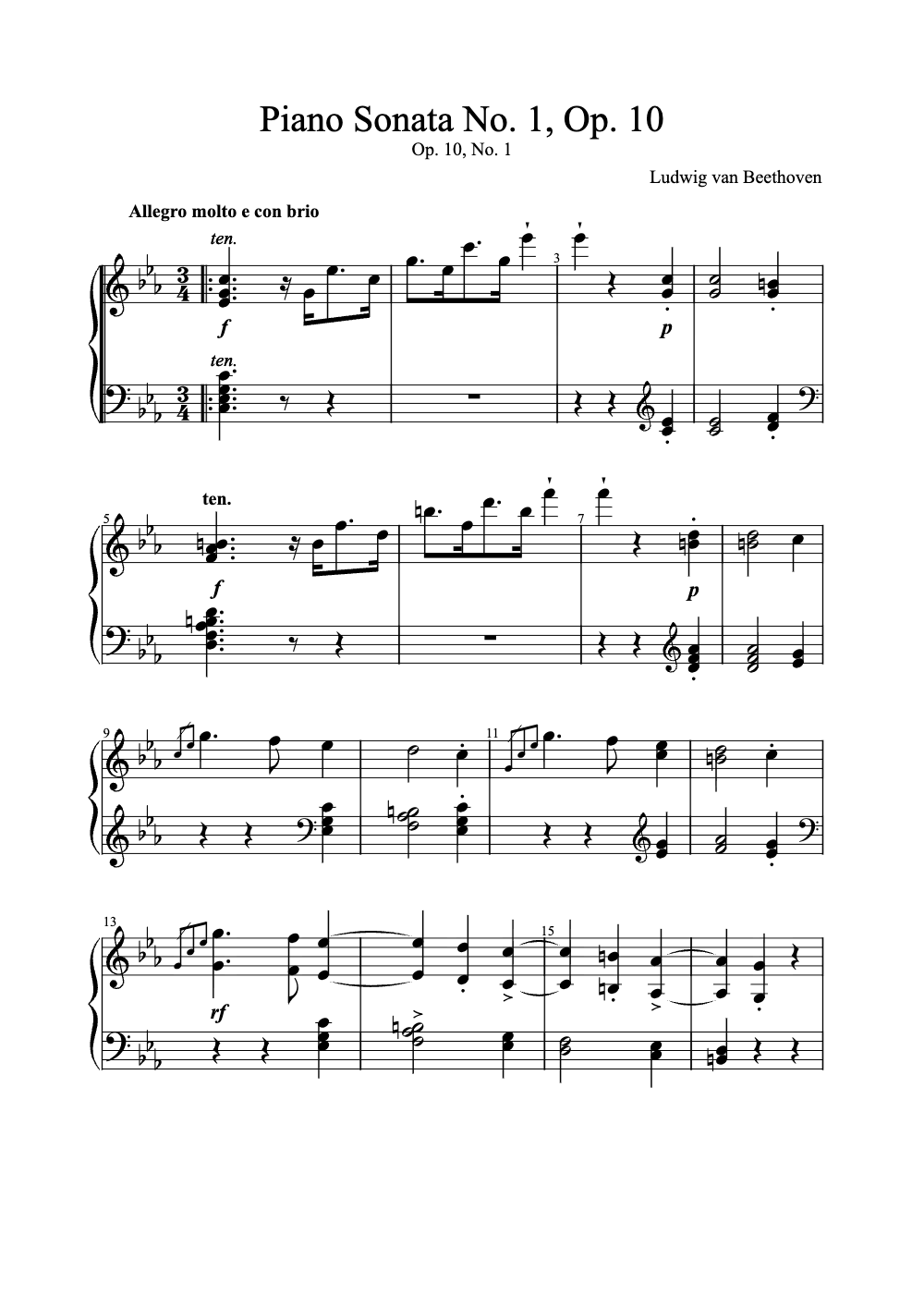 Sheet music preview for Piano Sonata No. 1, Op. 10