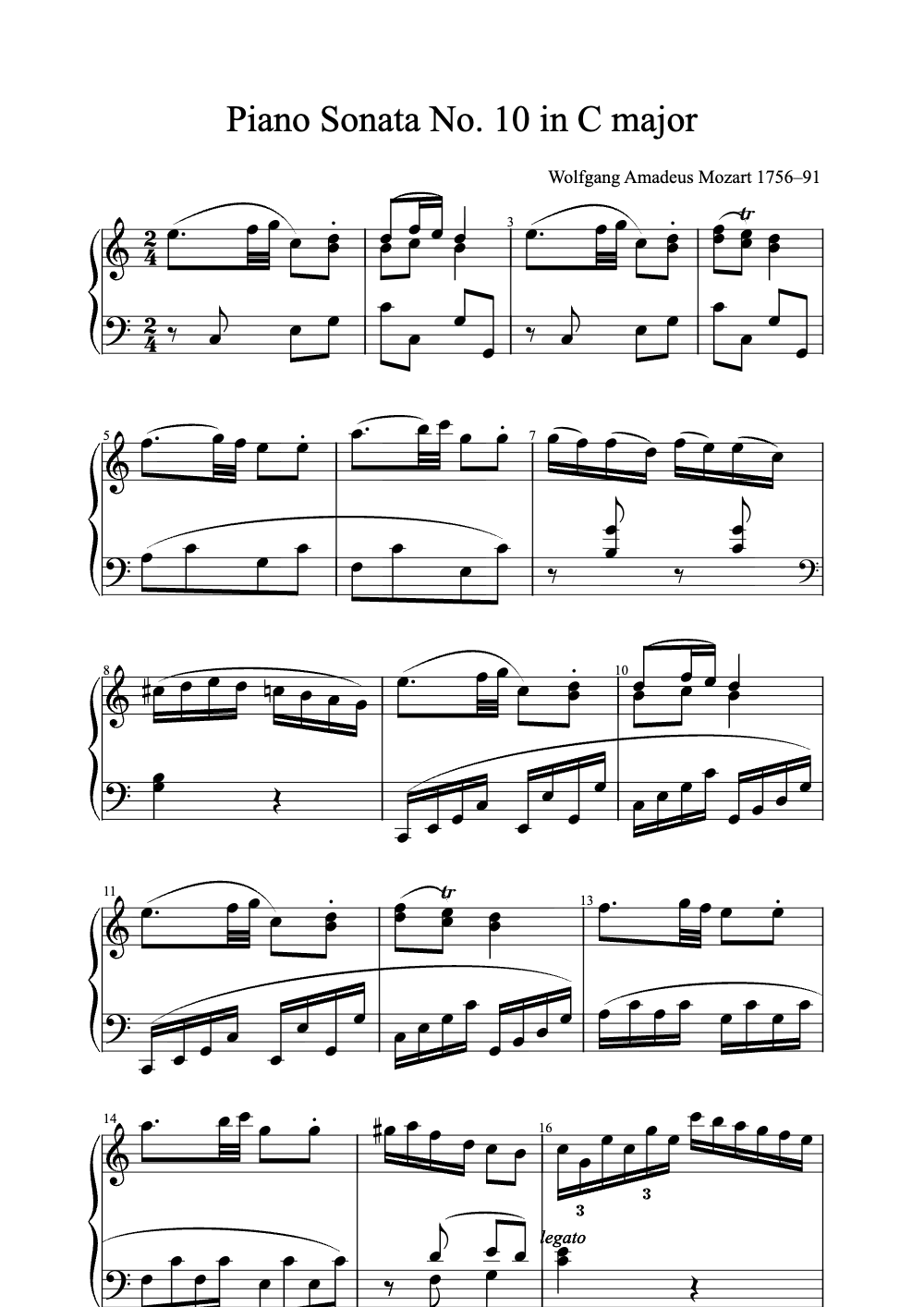 Sheet music preview for Piano Sonata No. 10 in C Major