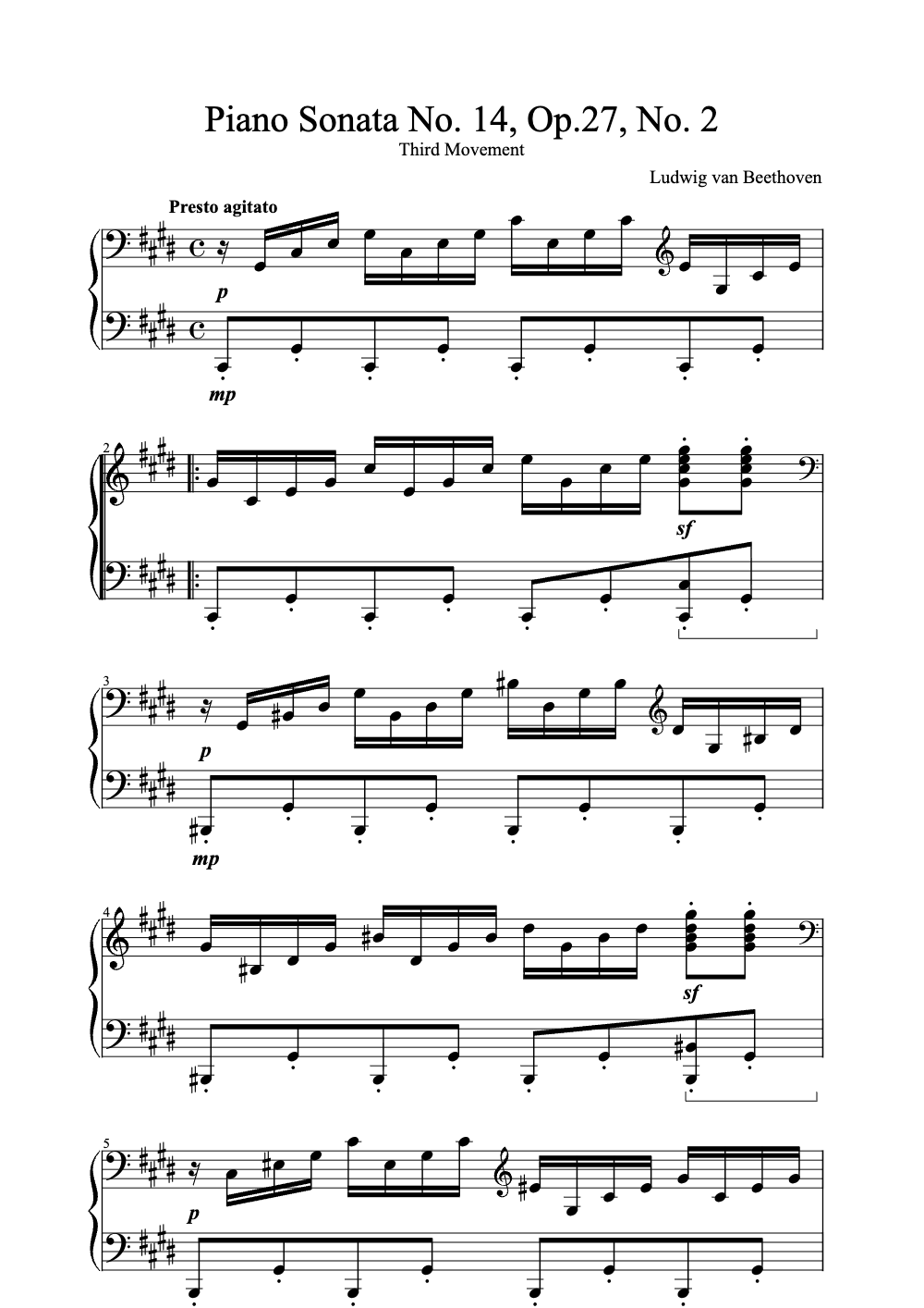 Sheet music preview for Piano Sonata No. 14, Op. 27, No. 2