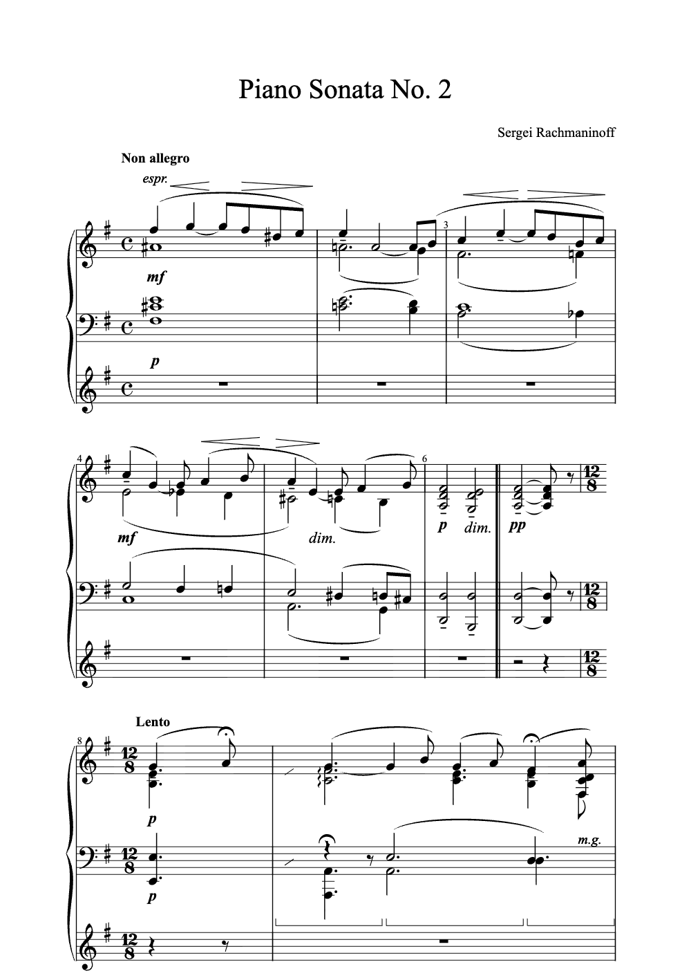 Sheet music preview for Piano Sonata No. 2