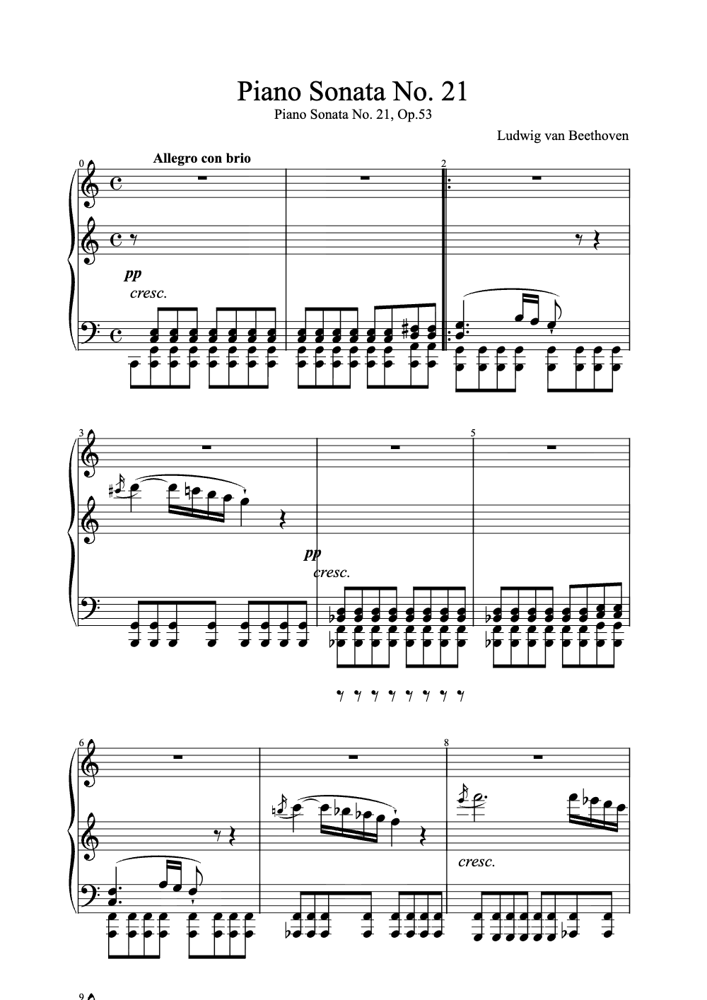 Sheet music preview for Piano Sonata No. 21