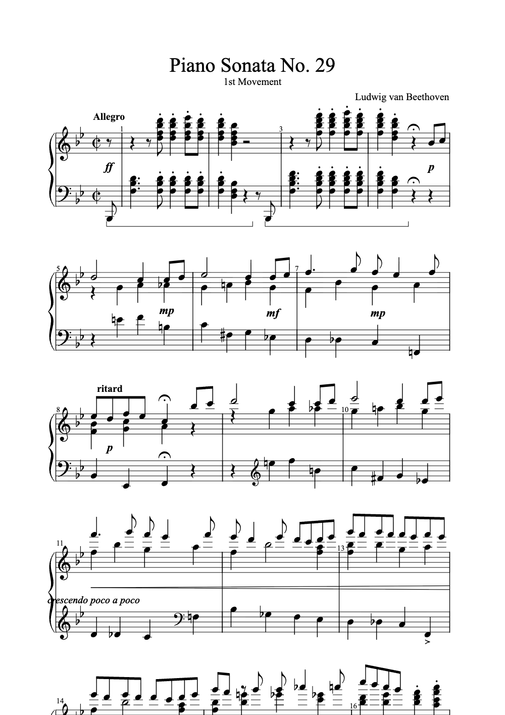 Sheet music preview for Piano Sonata No. 29