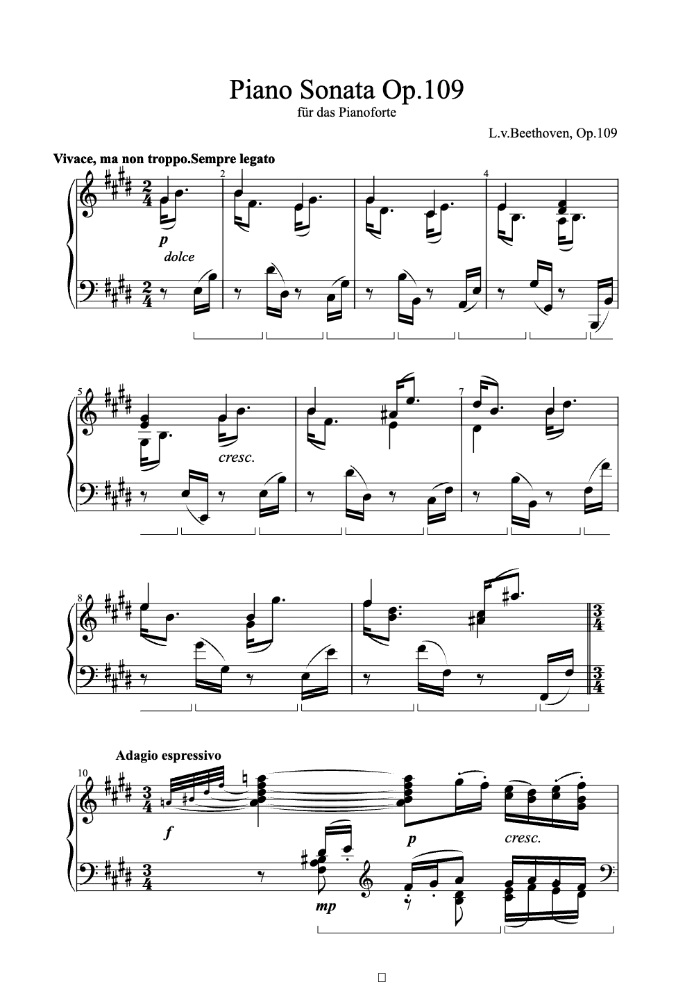 Sheet music preview for Piano Sonata Op. 109