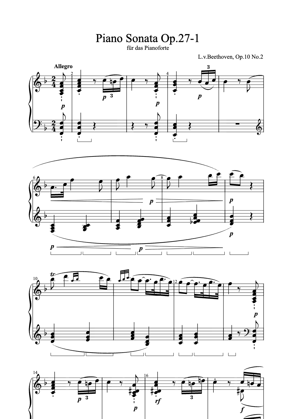 Sheet music preview for Piano Sonata Op. 27 No. 1