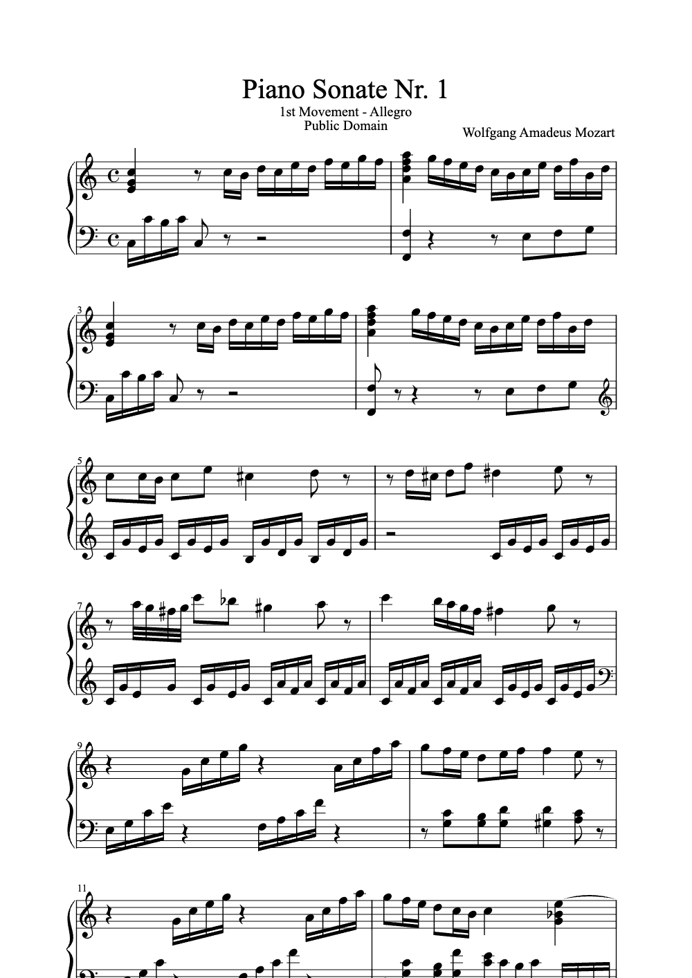 Sheet music preview for Piano Sonate Nr. 1