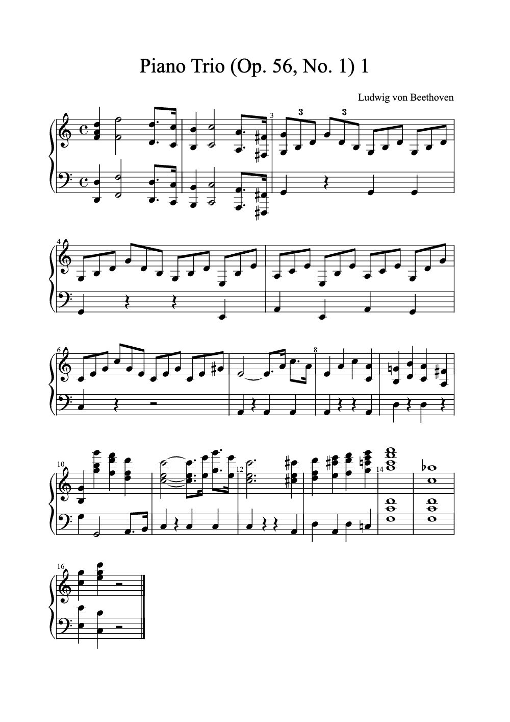 Sheet music preview for Piano Trio (Op. 56, No. 1)