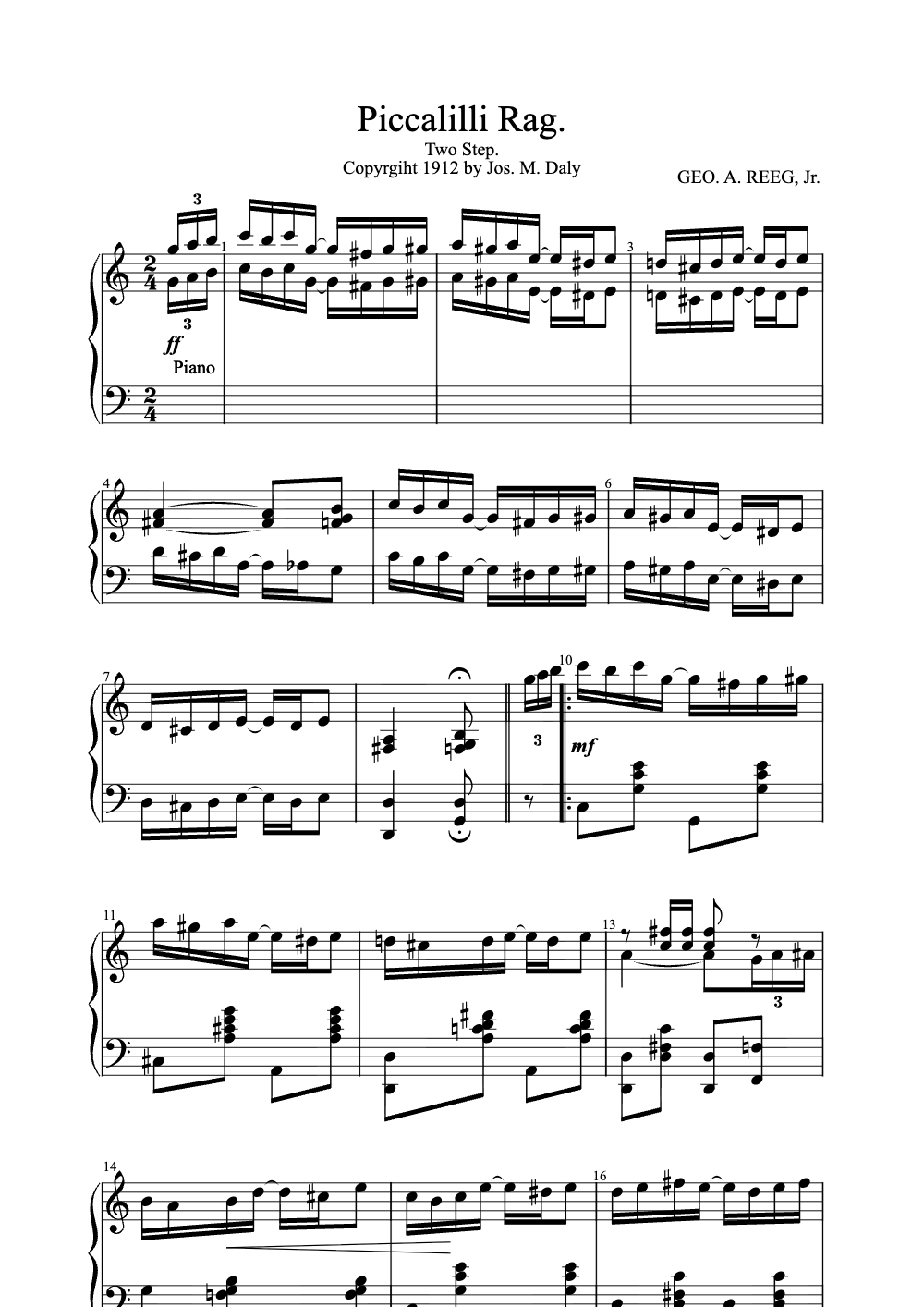 Sheet music preview for Piccalilli Rag