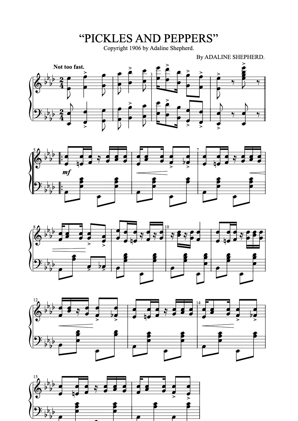 Sheet music preview for Pickles and Peppers