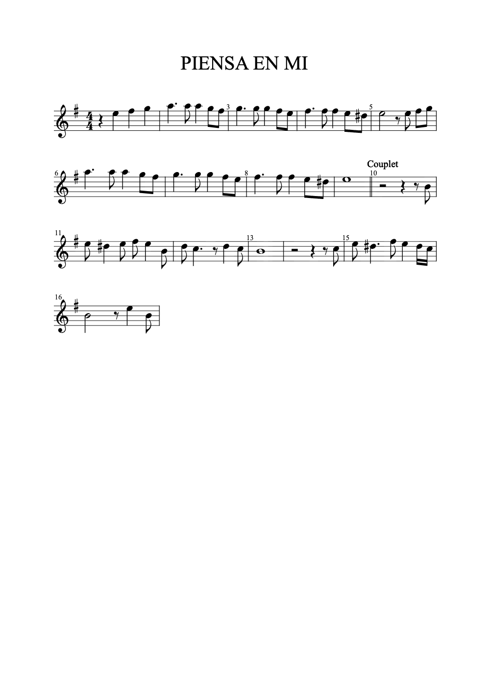 Sheet music preview for Piensa en Mí