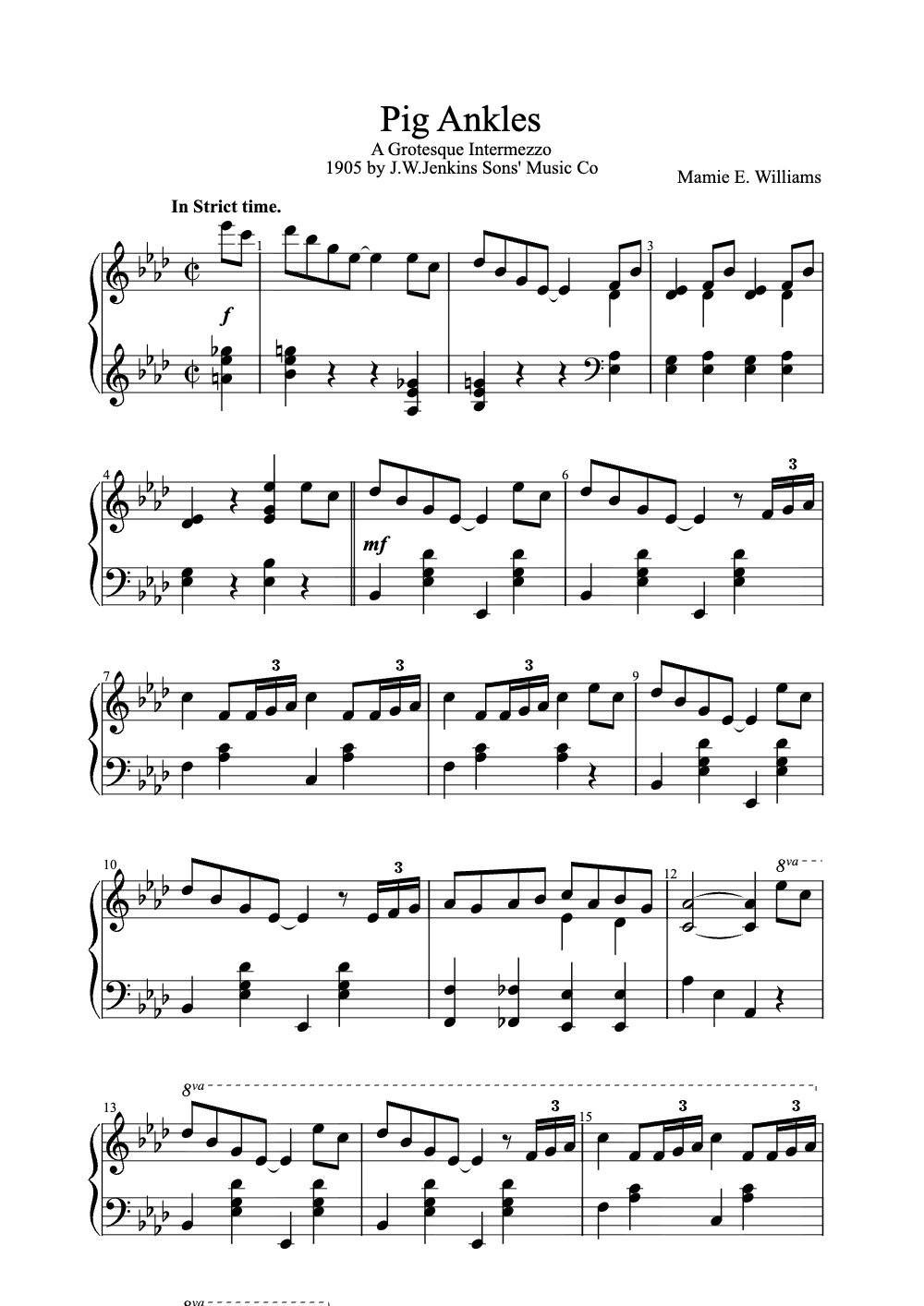 Sheet music preview for Pig Ankles