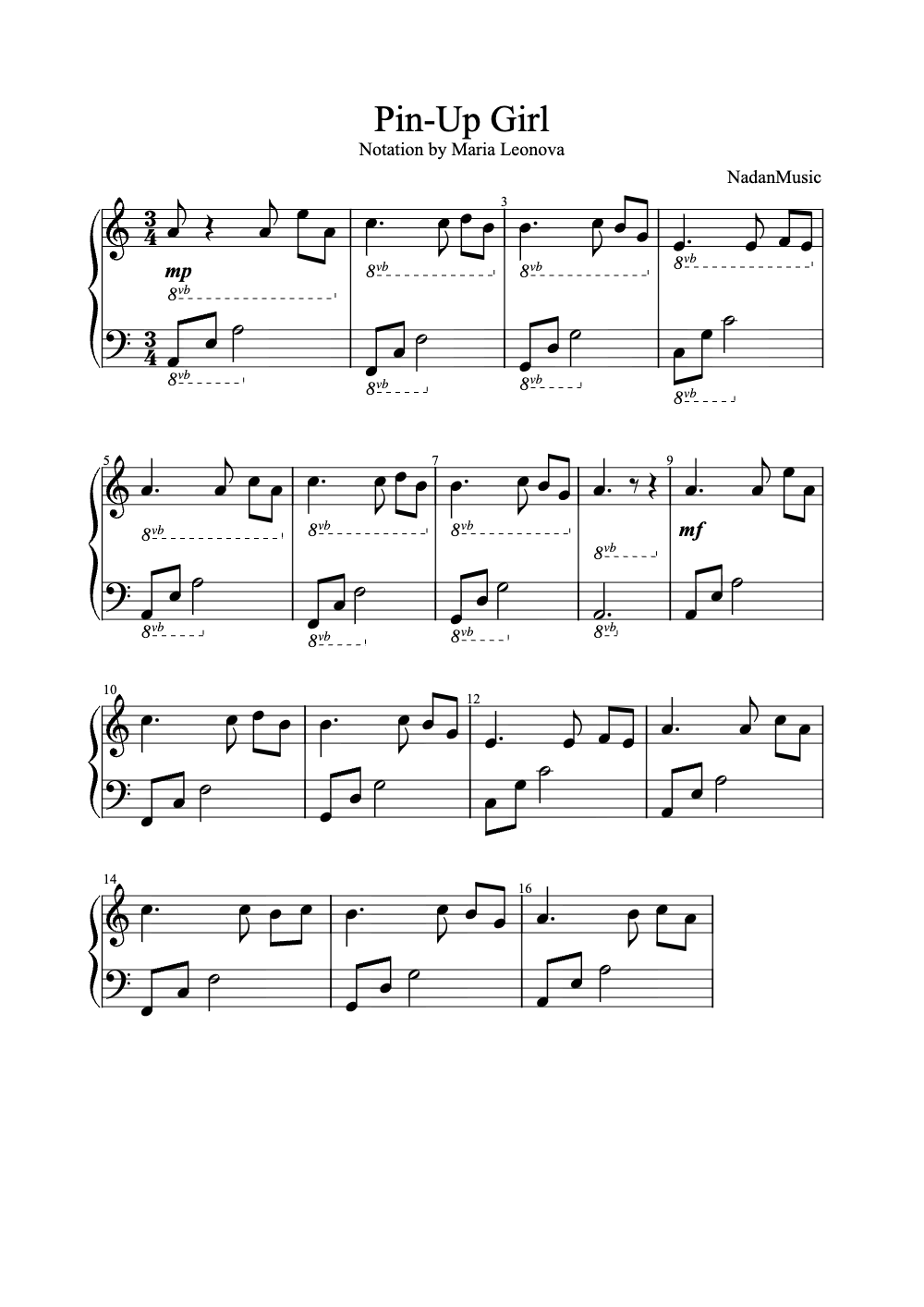 Sheet music preview for Pin-Up Girl