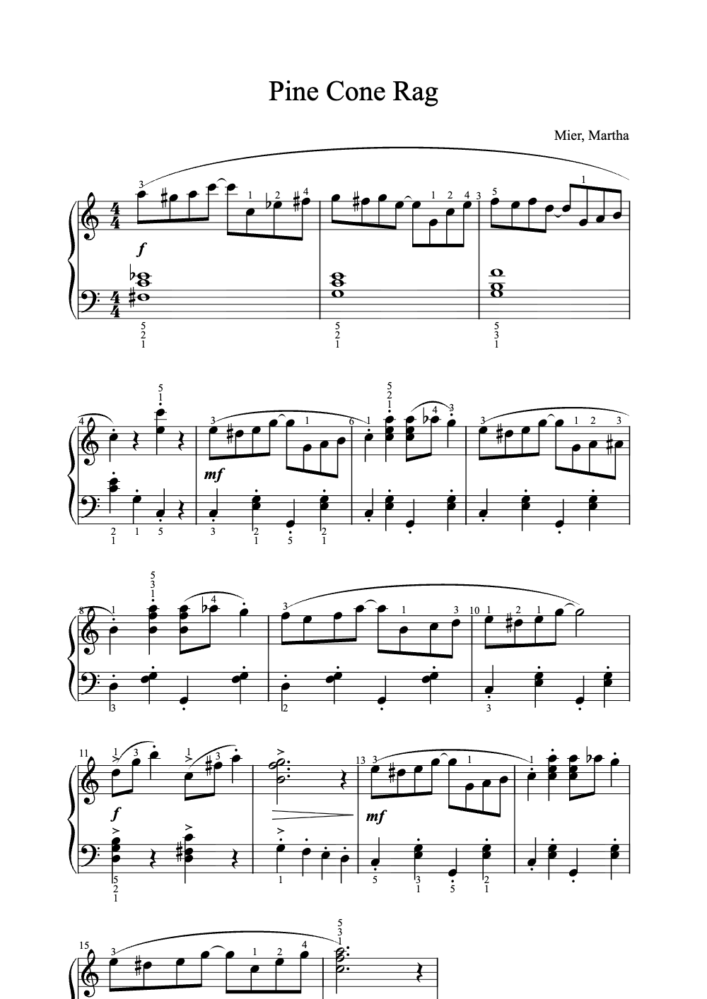 Sheet music preview for Pine Cone Rag