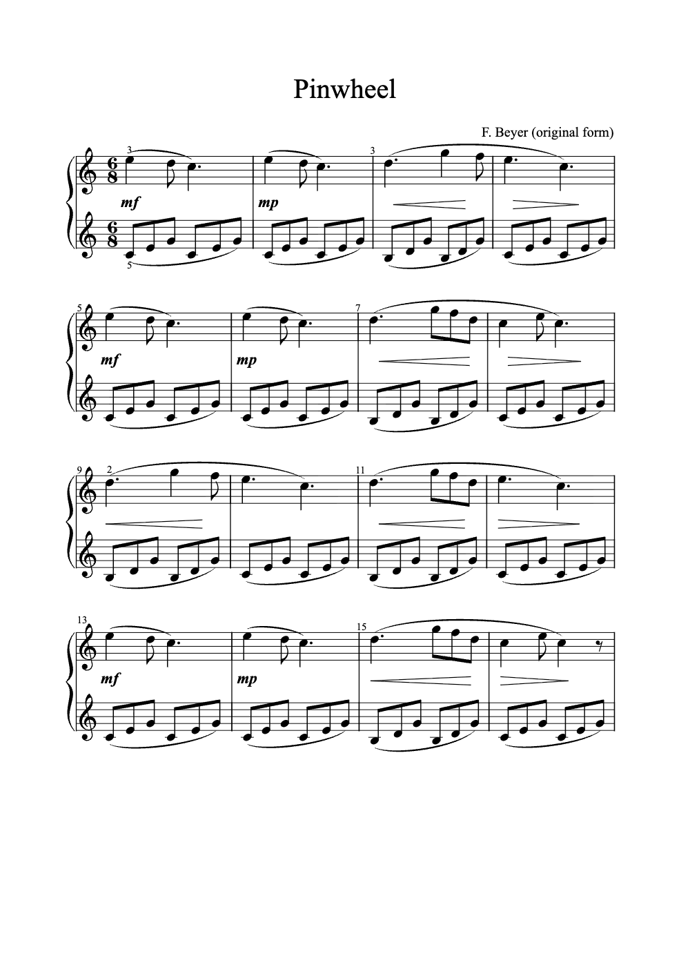 Sheet music preview for Pinwheel