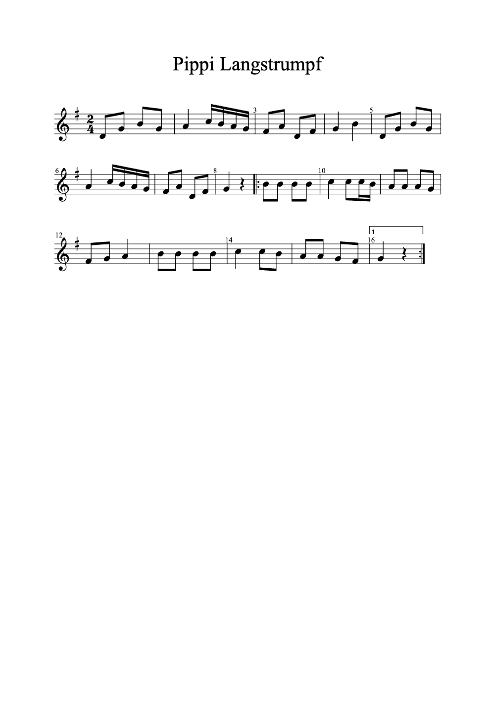 Sheet music preview for Pippi Langstrumpf