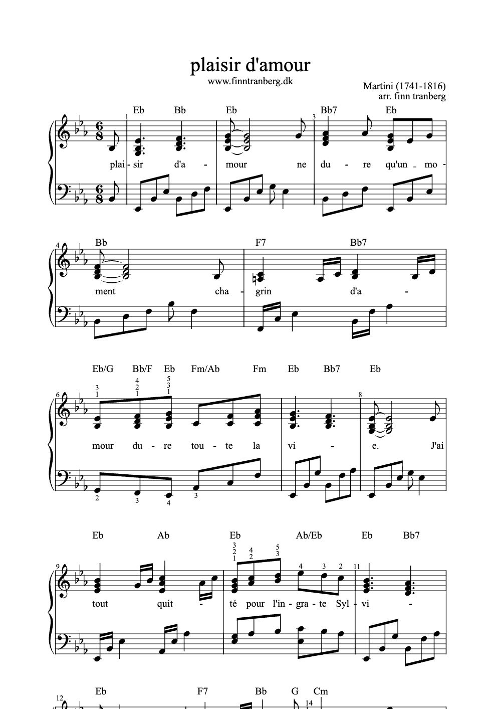 Sheet music preview for Plaisir d'Amour