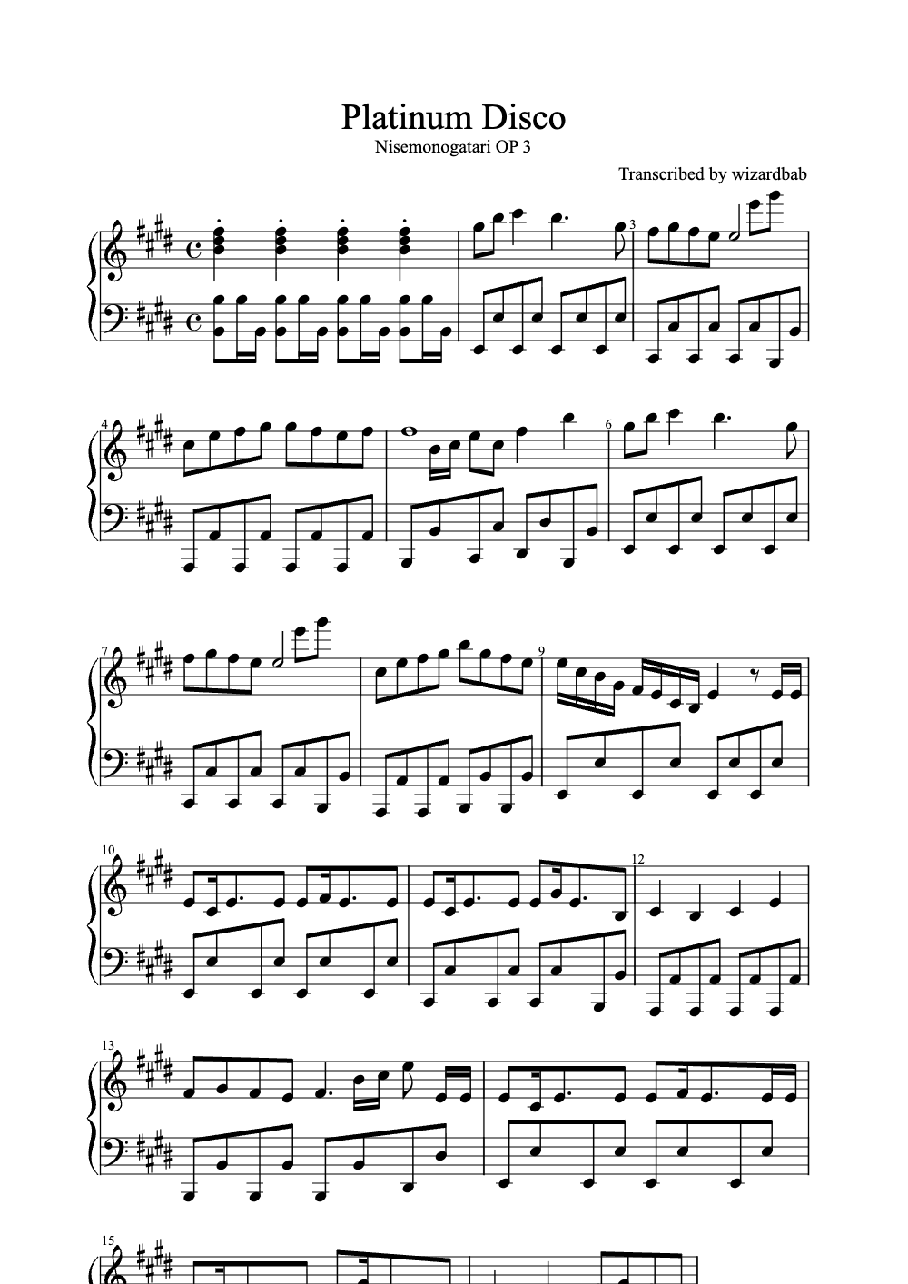 Sheet music preview for Platinum Disco