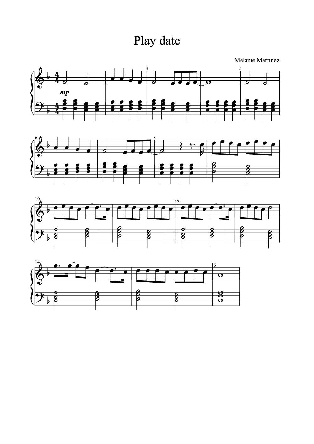 Sheet music preview for Play Date