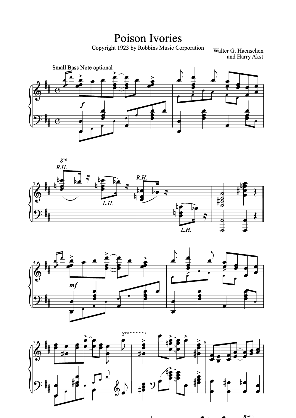 Sheet music preview for Poison Ivories
