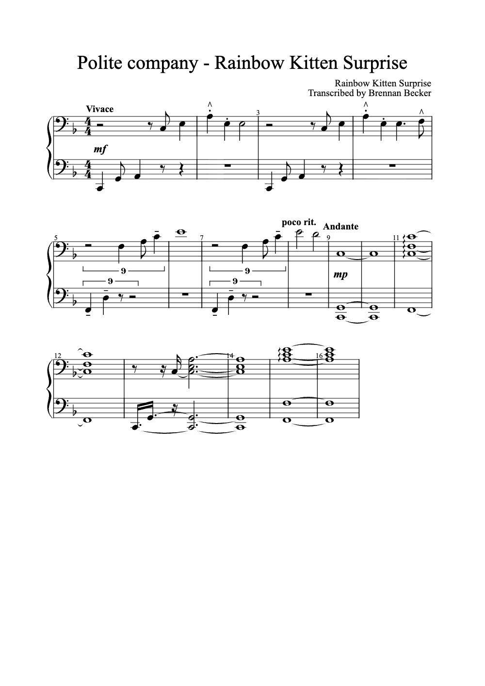 Sheet music preview for Polite Company