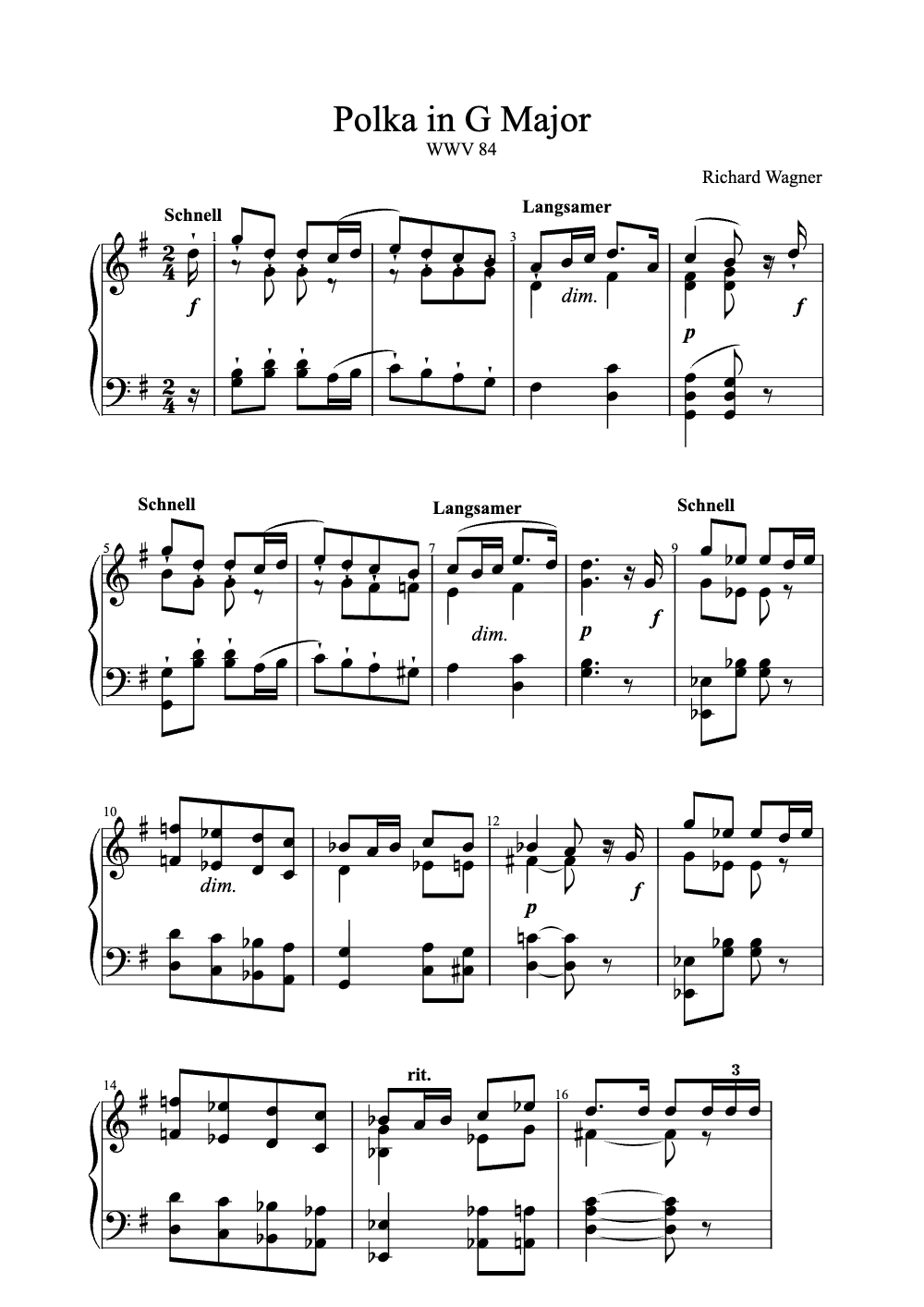 Sheet music preview for Polka in G Major