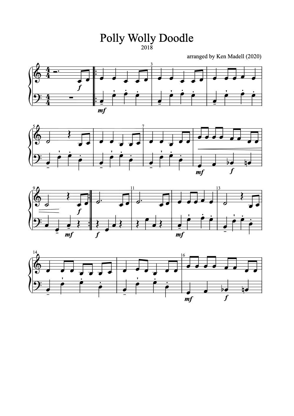 Sheet music preview for Polly Wolly Doodle