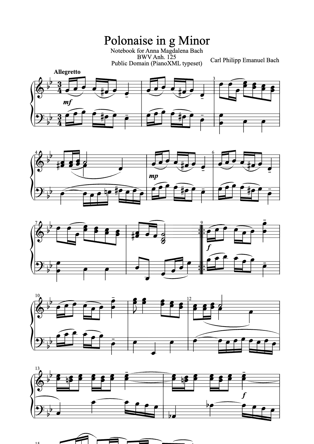 Sheet music preview for Polonaise in G Minor
