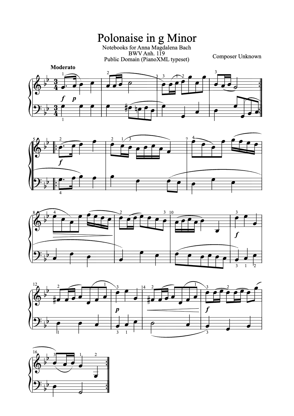 Sheet music preview for Polonaise in G Minor