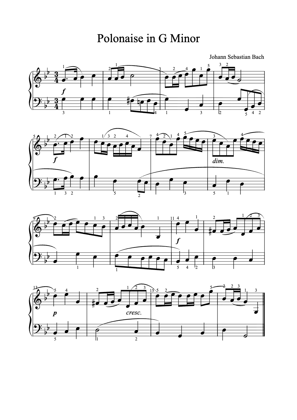 Sheet music preview for Polonaise in G Minor