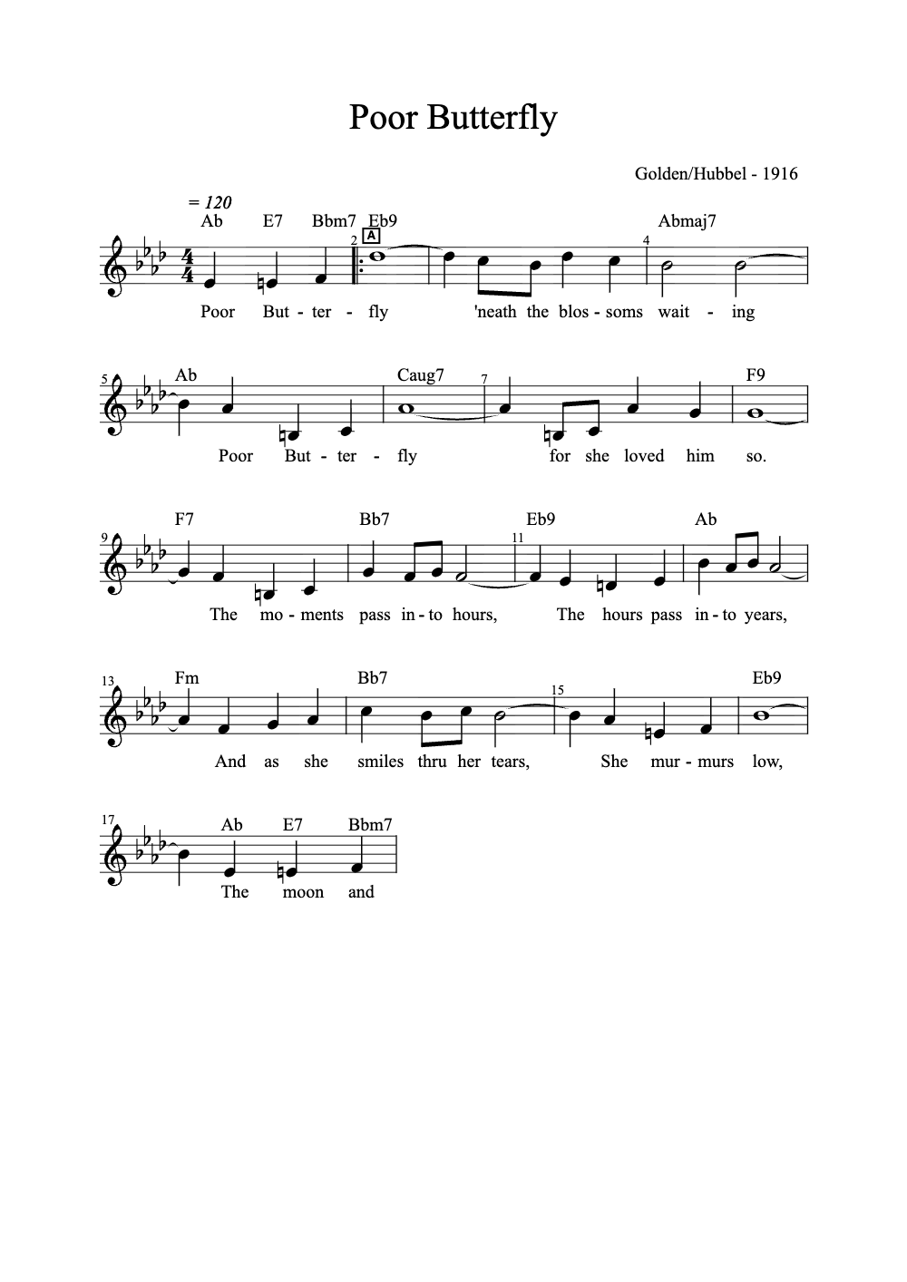 Sheet music preview for Poor Butterfly