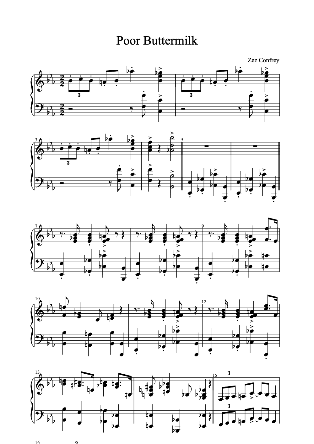 Sheet music preview for Poor Buttermilk