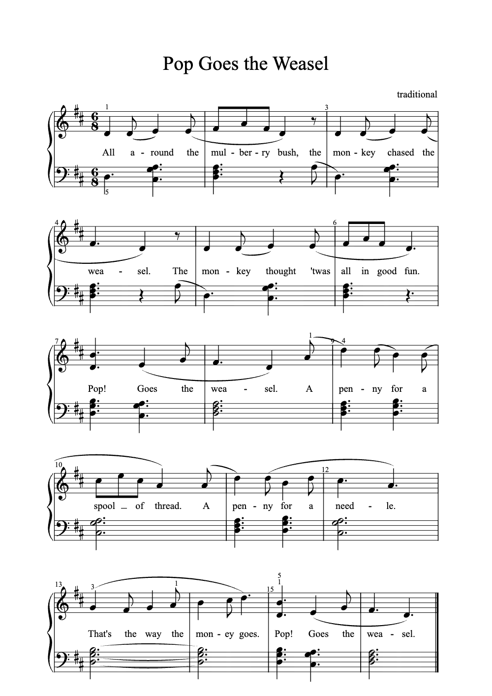Sheet music preview for Pop Goes the Weasel